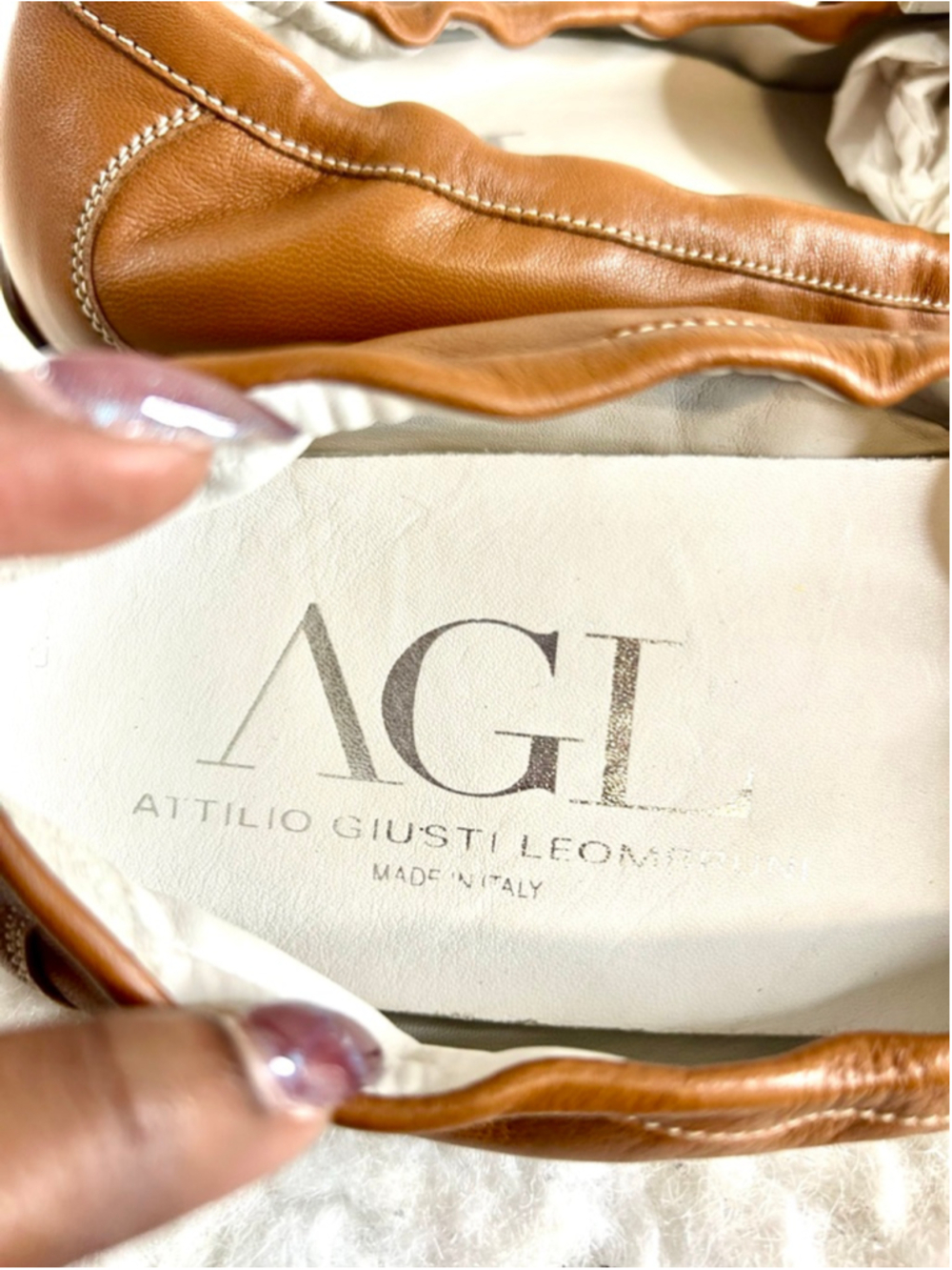 AGL Attilio Giusti Leombruni tan leather flats women size 40.5/10.5 - Picture 3 of 7
